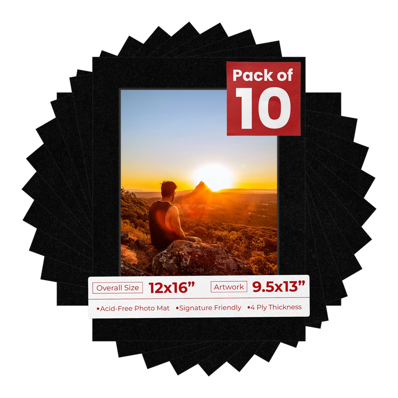 Black with Black Core Mat Board for 12x16 Frames - Fits 9.5x13 Photos
